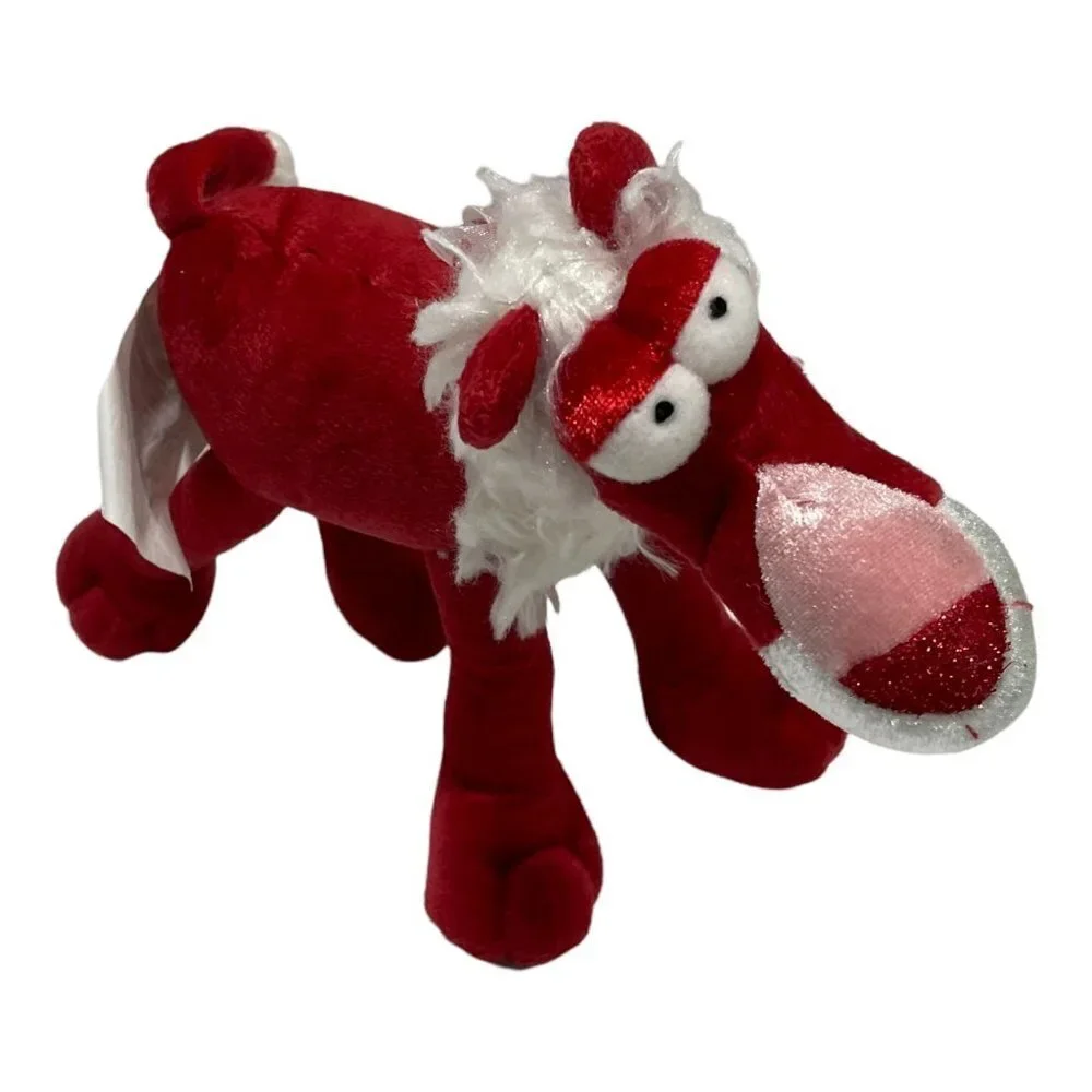 Valentine Red White Poseable Lion Cat Heart Bow Plush Stuffed Animal 7